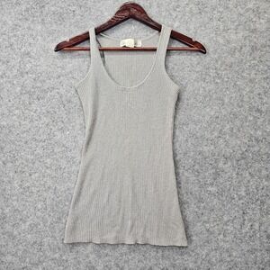 Ribbed Tank Top Womens XS Silver‎ Stretch Slim Lettuce Hem Y2K Basic KELLY RENEE